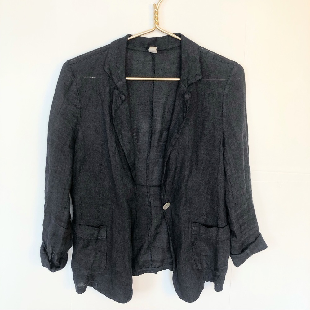 Made in Italy Black Linen Single Breasted Blazer S